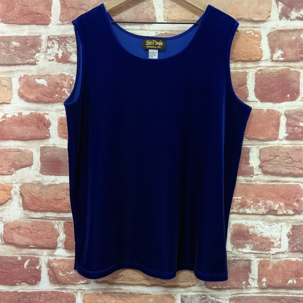 Bob Mackie Top Women's XL Blue Velvet Velour Casual Evening Camisole Tank Shirt - Picture 6 of 8